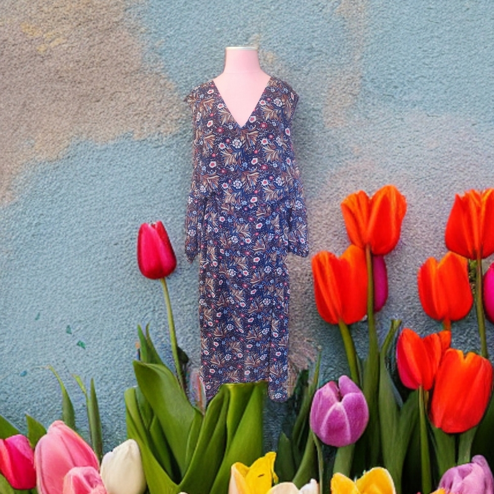 La Bellum by Hillary Scott Cold Shoulder Blue Floral Midi/Maxi Sz 1X